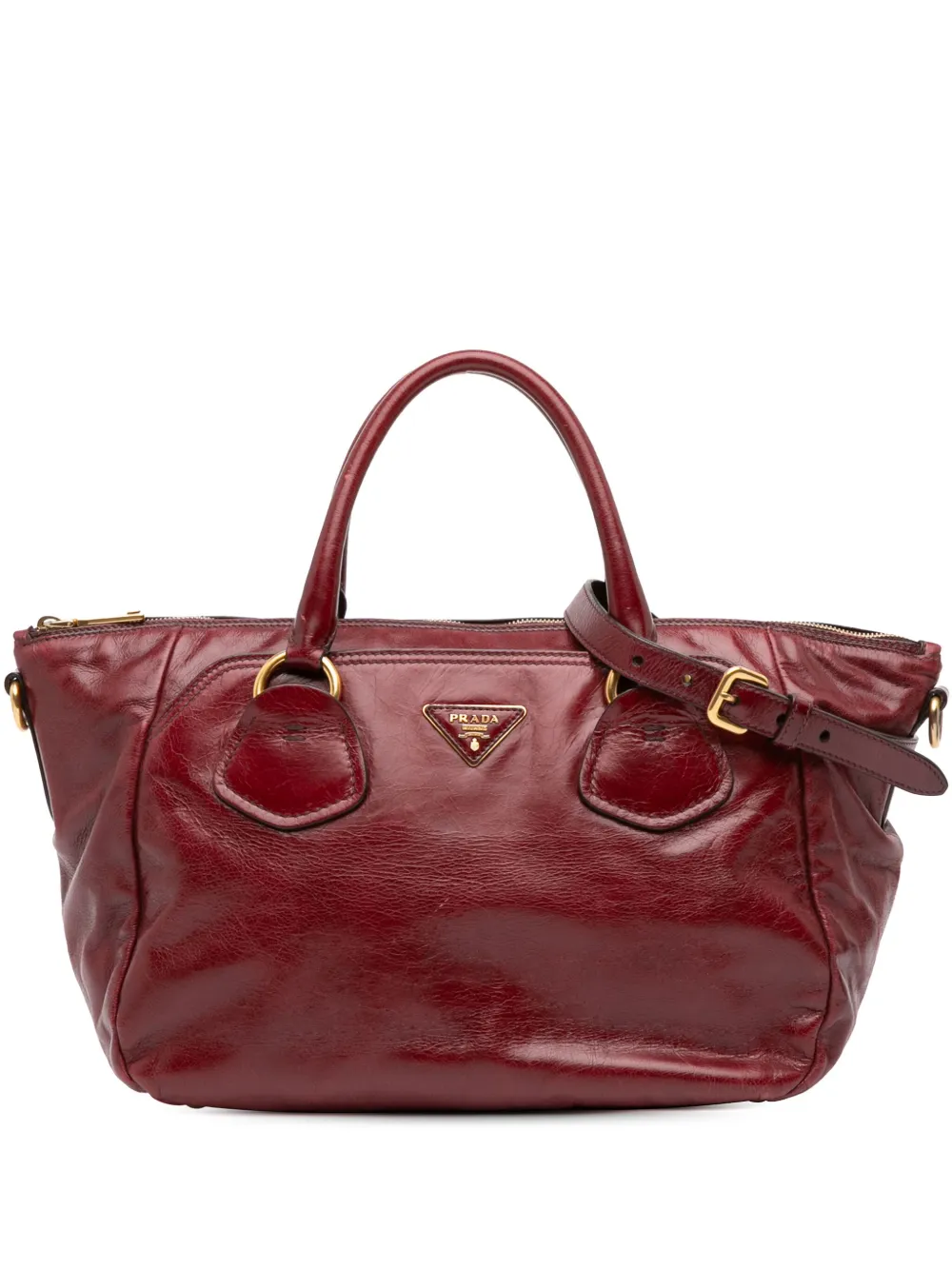 Pre-owned Prada 2000-2025 Vitello Shine Satchel In Red
