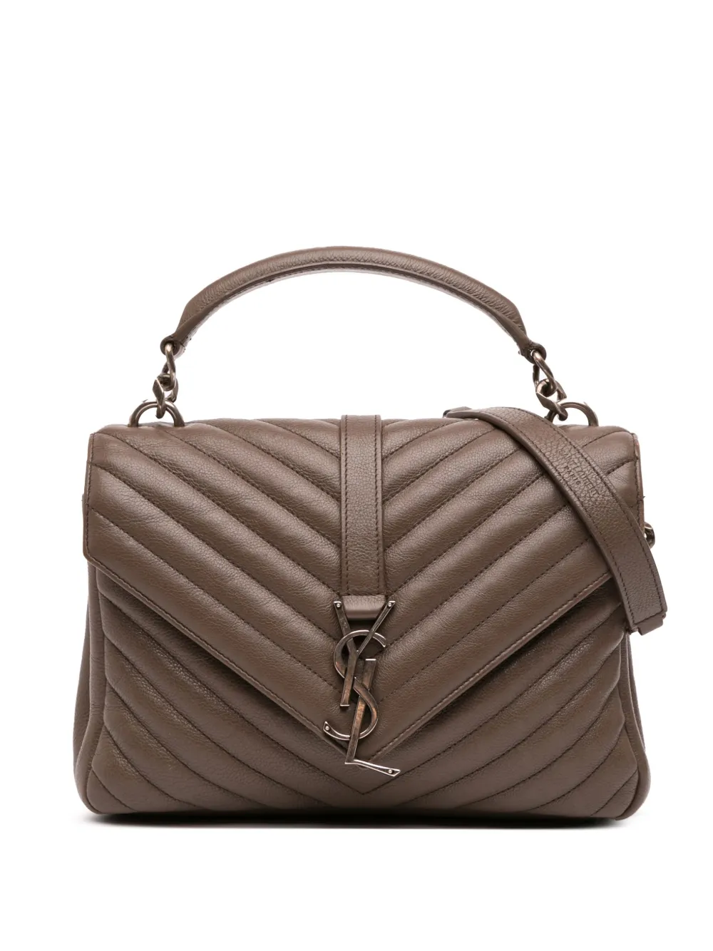 Pre-owned Saint Laurent 2016 Medium Quilted Chevron Sheepskin College Satchel In Brown