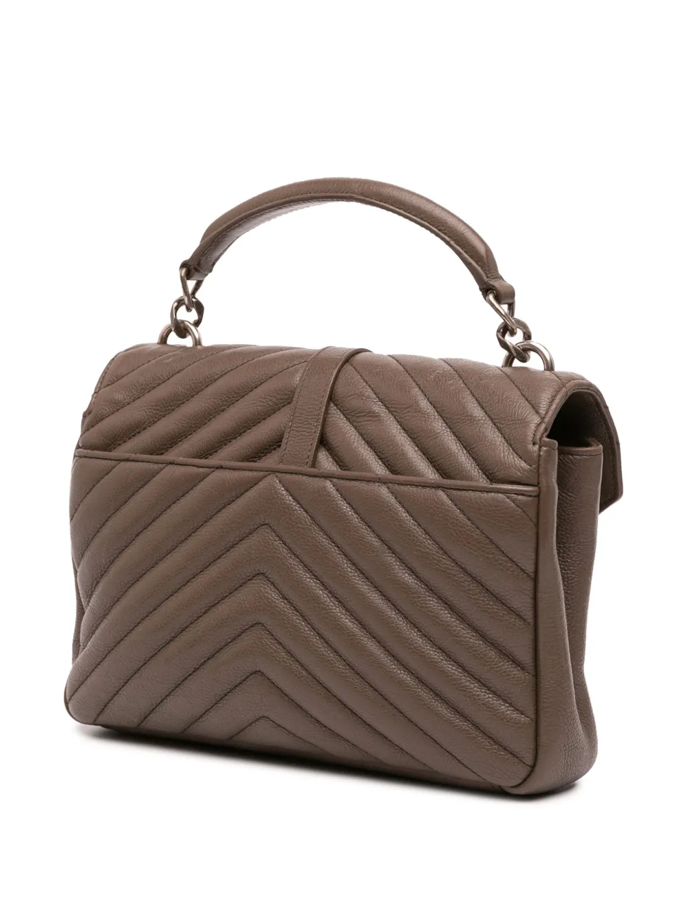 Pre-owned Saint Laurent 2016 Medium Quilted Chevron Sheepskin College Satchel In Brown