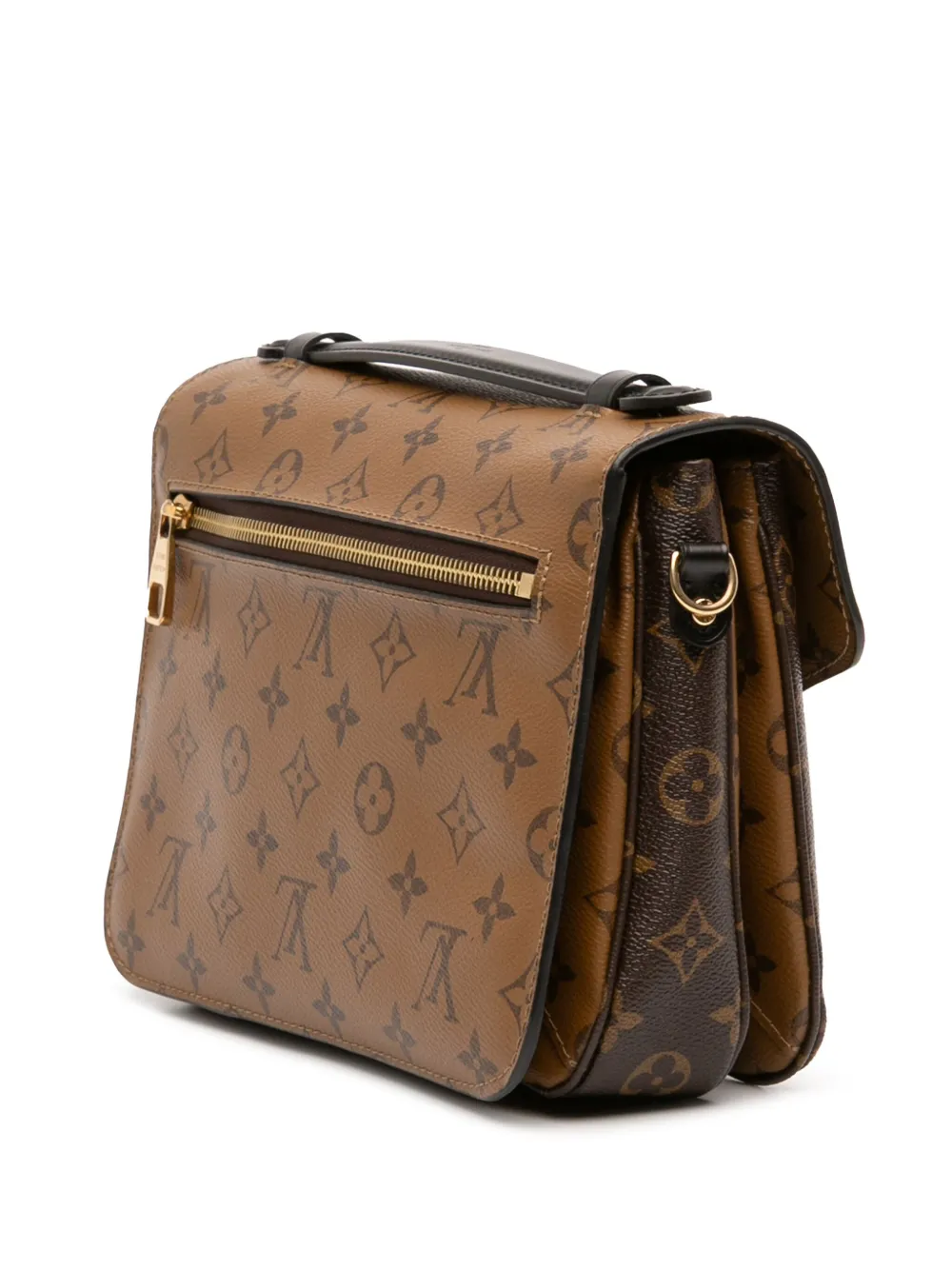 Pre-owned Louis Vuitton 2018 Monogram Reverse Pochette Metis Satchel In Brown