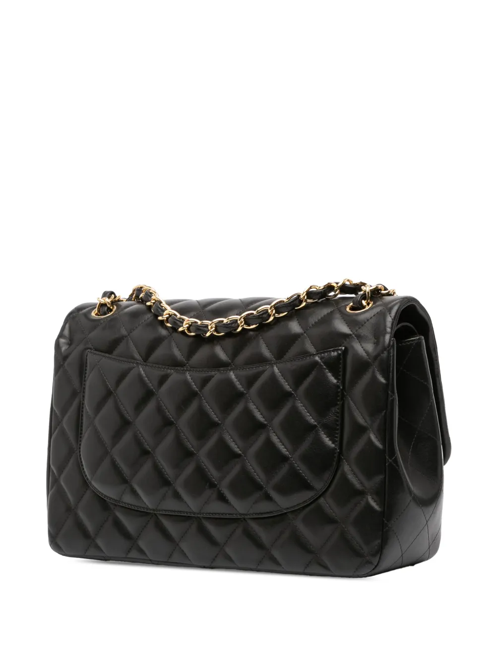 Pre-owned Chanel 2013-2014 Jumbo Classic Lambskin Double Flap Shoulder Bag In Black