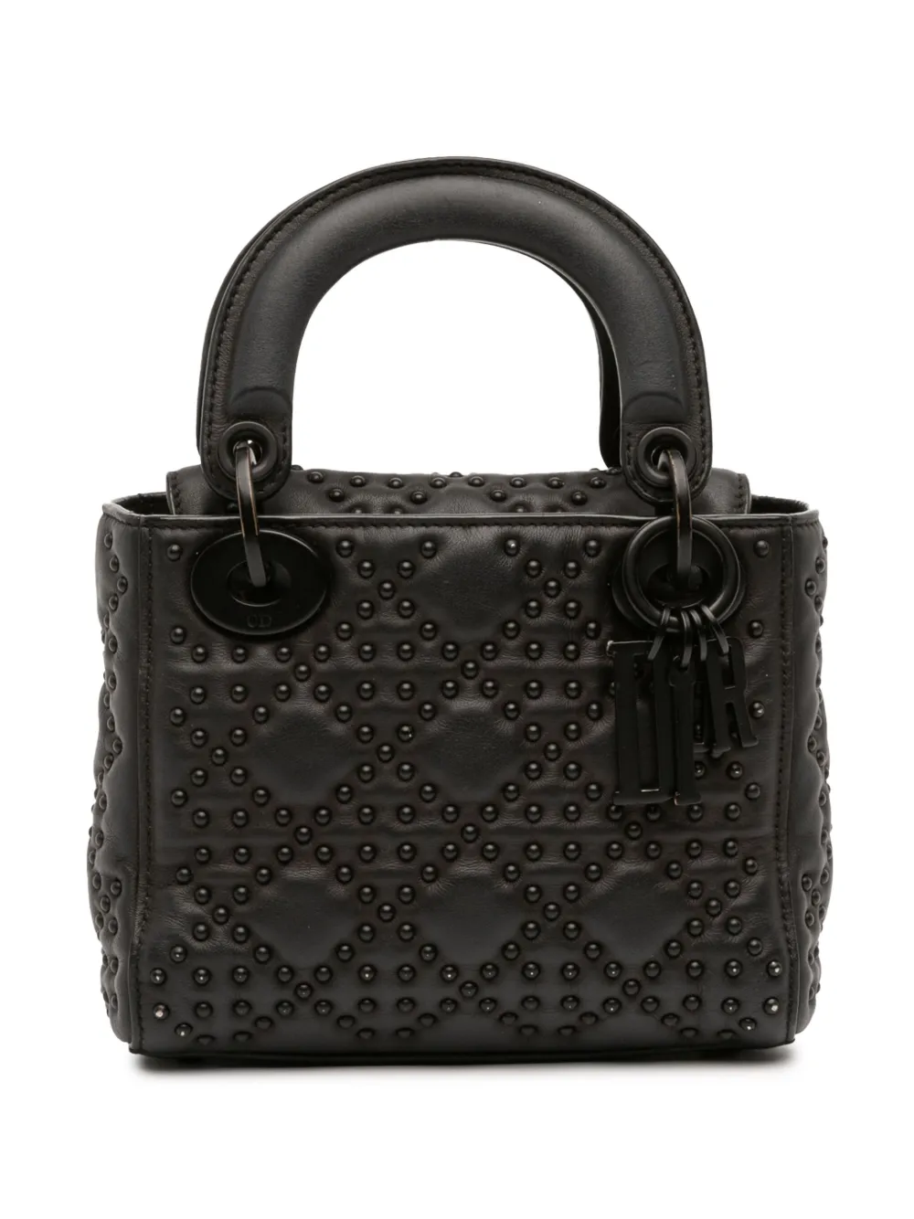 Christian Dior Pre-Owned 2018 Mini Ultra Matte Calfskin Cannage Studded Supple Lady Dior satchel - Nero