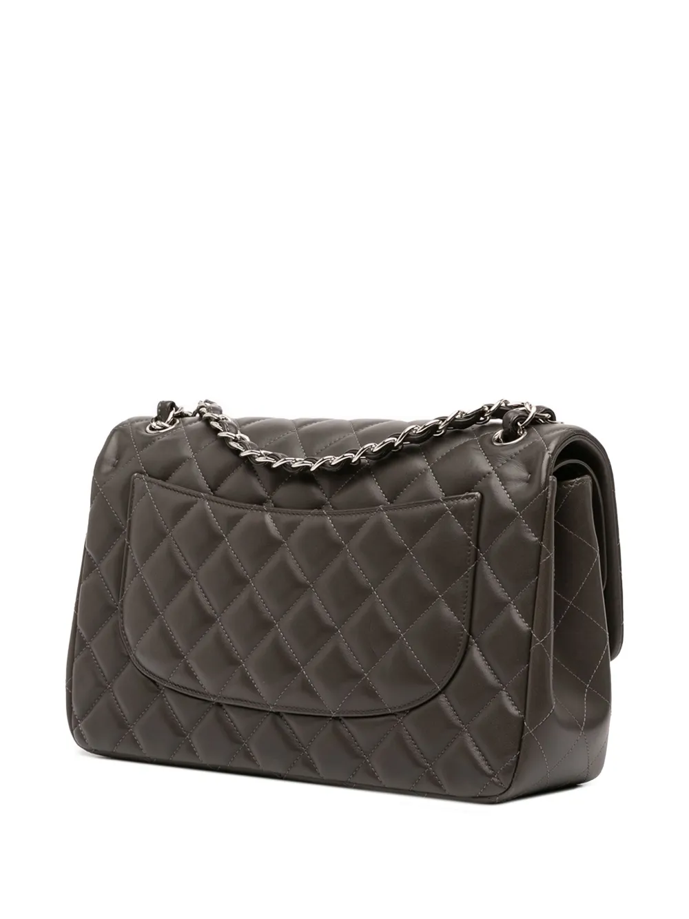 Pre-owned Chanel 2012 Jumbo Classic Lambskin Double Flap Shoulder Bag In Gray