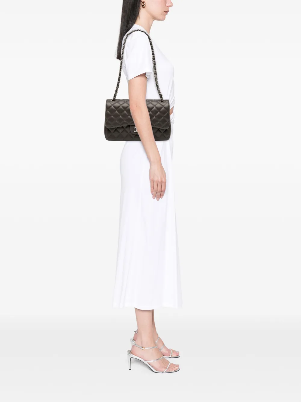 Pre-owned Chanel 2012 Jumbo Classic Lambskin Double Flap Shoulder Bag In Gray