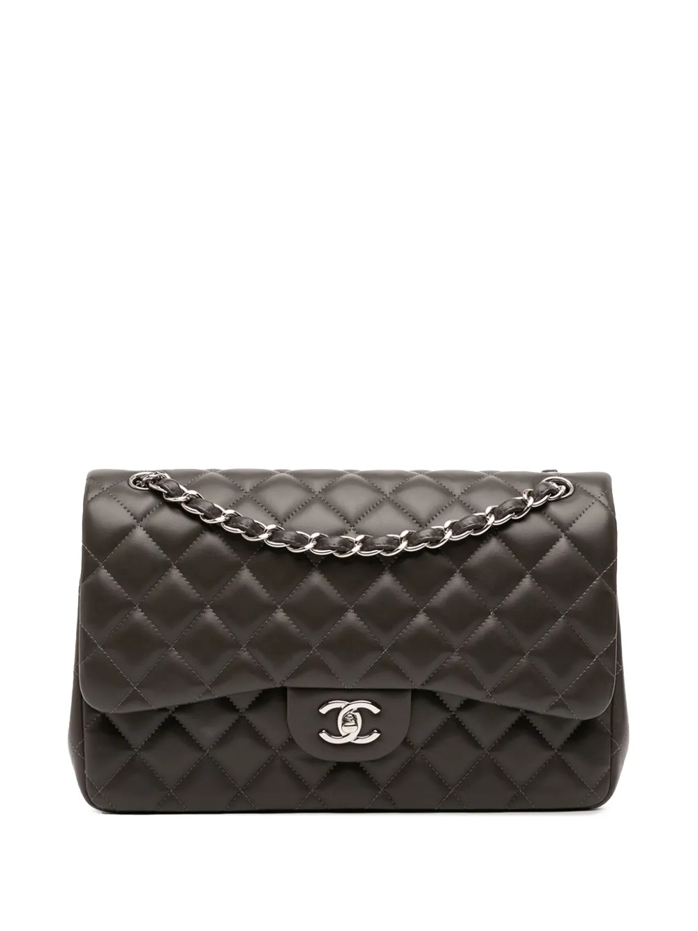 Pre-owned Chanel 2012 Jumbo Classic Lambskin Double Flap Shoulder Bag In Gray