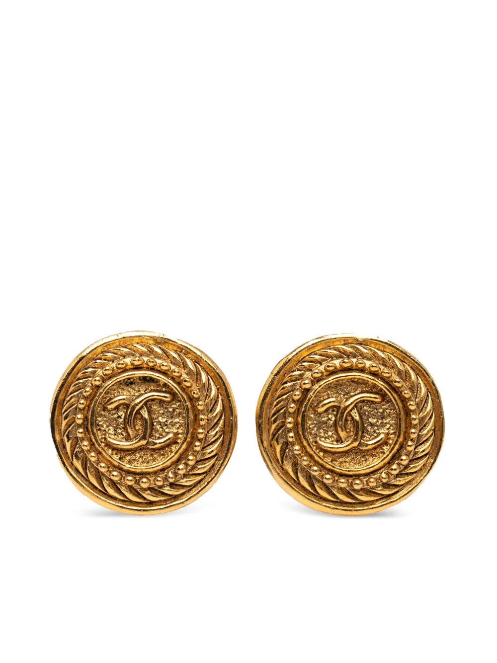 CHANEL Pre-Owned 1970-1980 Gold Plated CC Round Clip On Earrings costume earrings - Oro