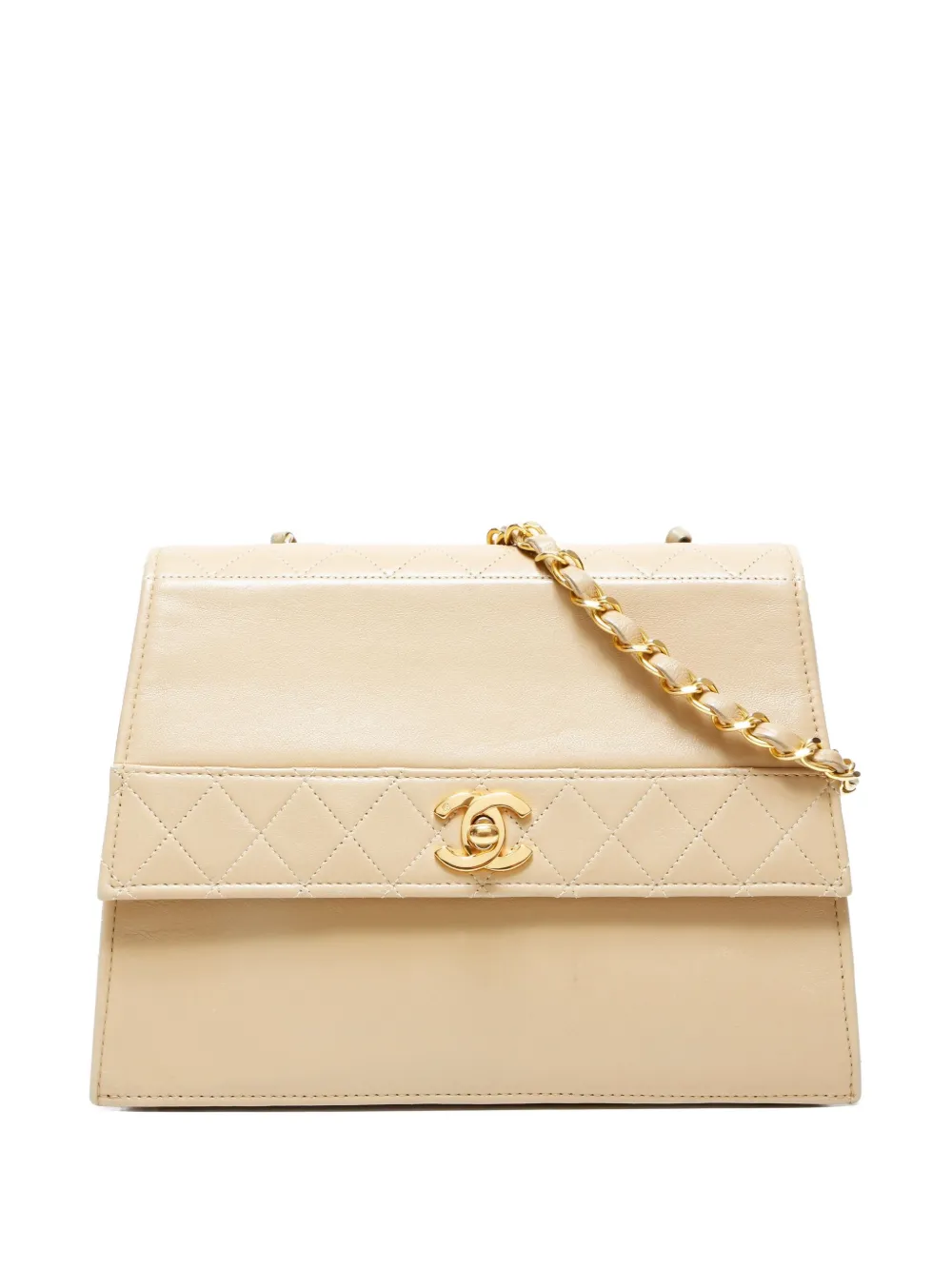 Pre-owned Chanel 1989-1991 Diamond Stitch Chain Shoulder Bag In Neutral