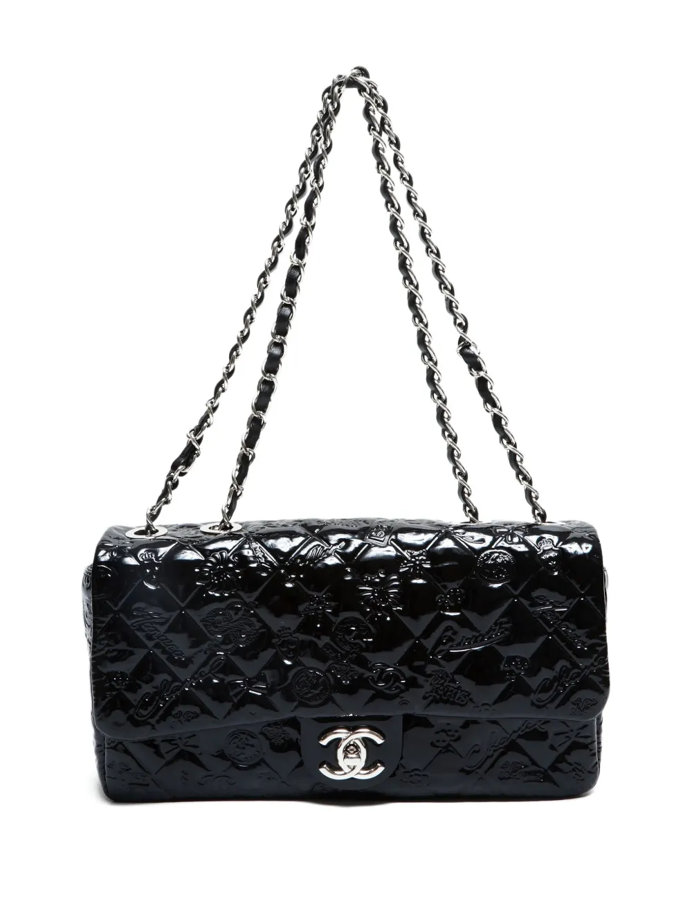 Pre-owned Chanel 2010-2011 Matelassé Patent-leather Flap Shoulder Bag In Black