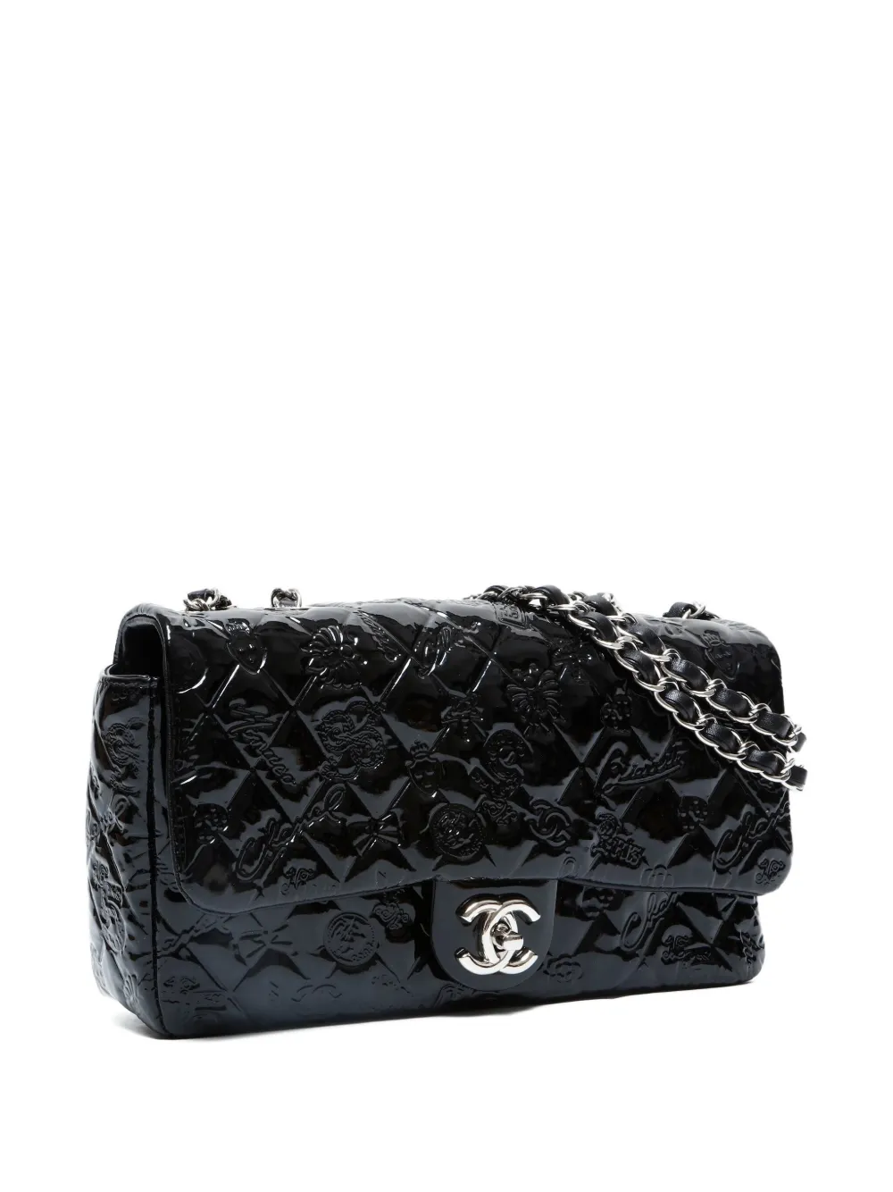 Pre-owned Chanel 2010-2011 Matelassé Patent-leather Flap Shoulder Bag In Black