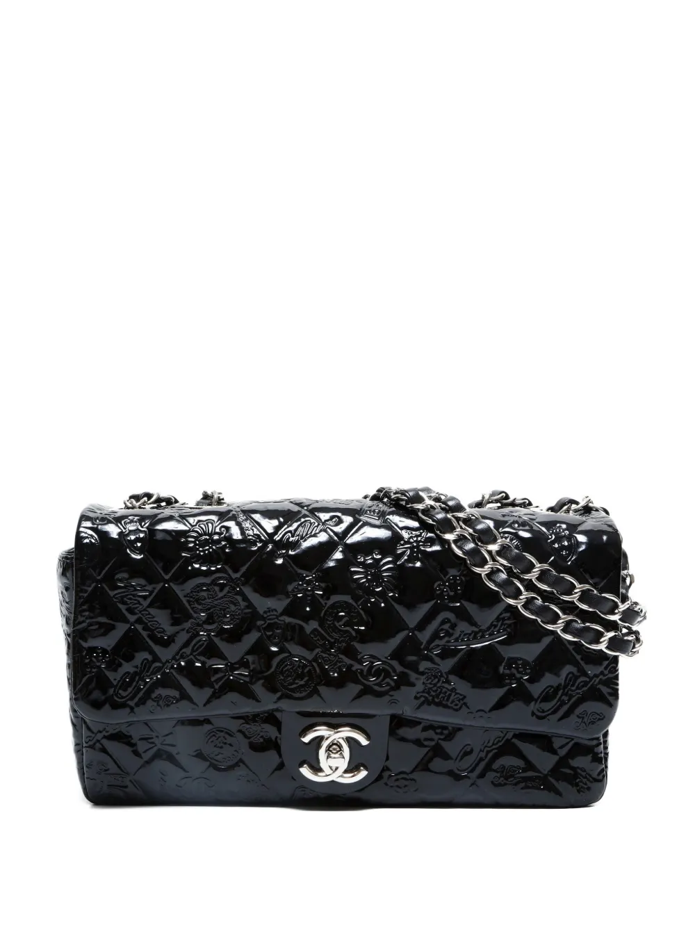 Pre-owned Chanel 2010-2011 Matelassé Patent-leather Flap Shoulder Bag In Black