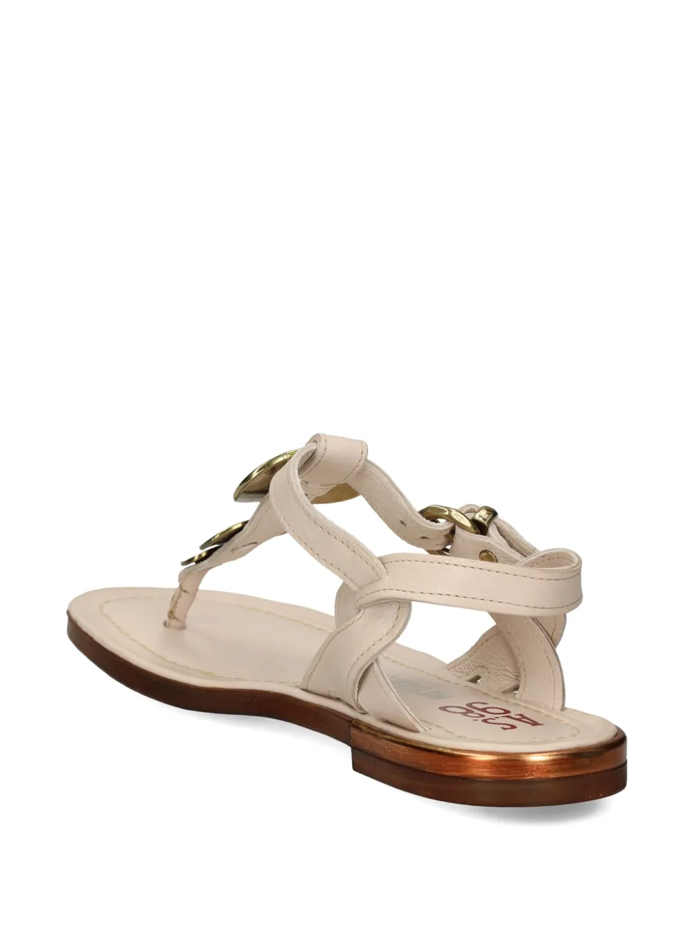 As98 T-strap Leather Flat Sandal In Neutral