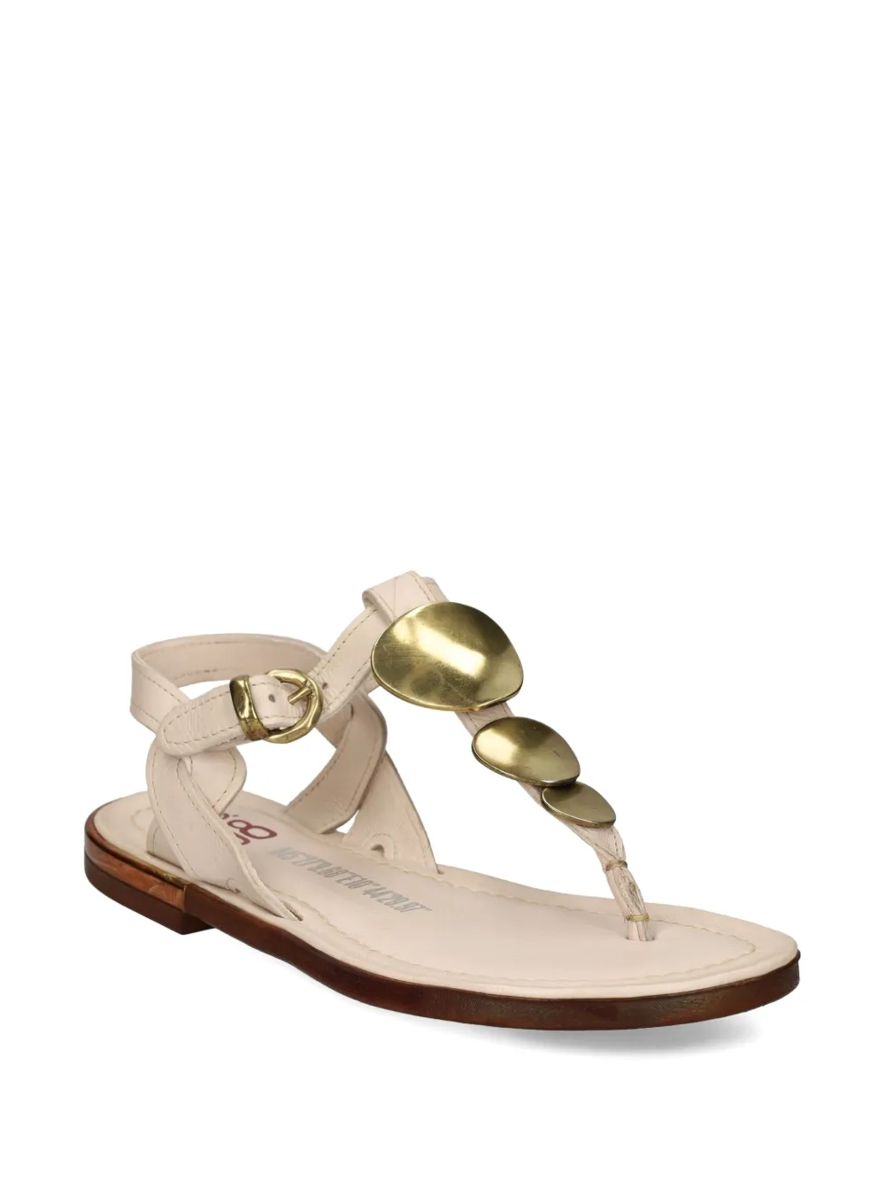 As98 T-strap Leather Flat Sandal In Neutral