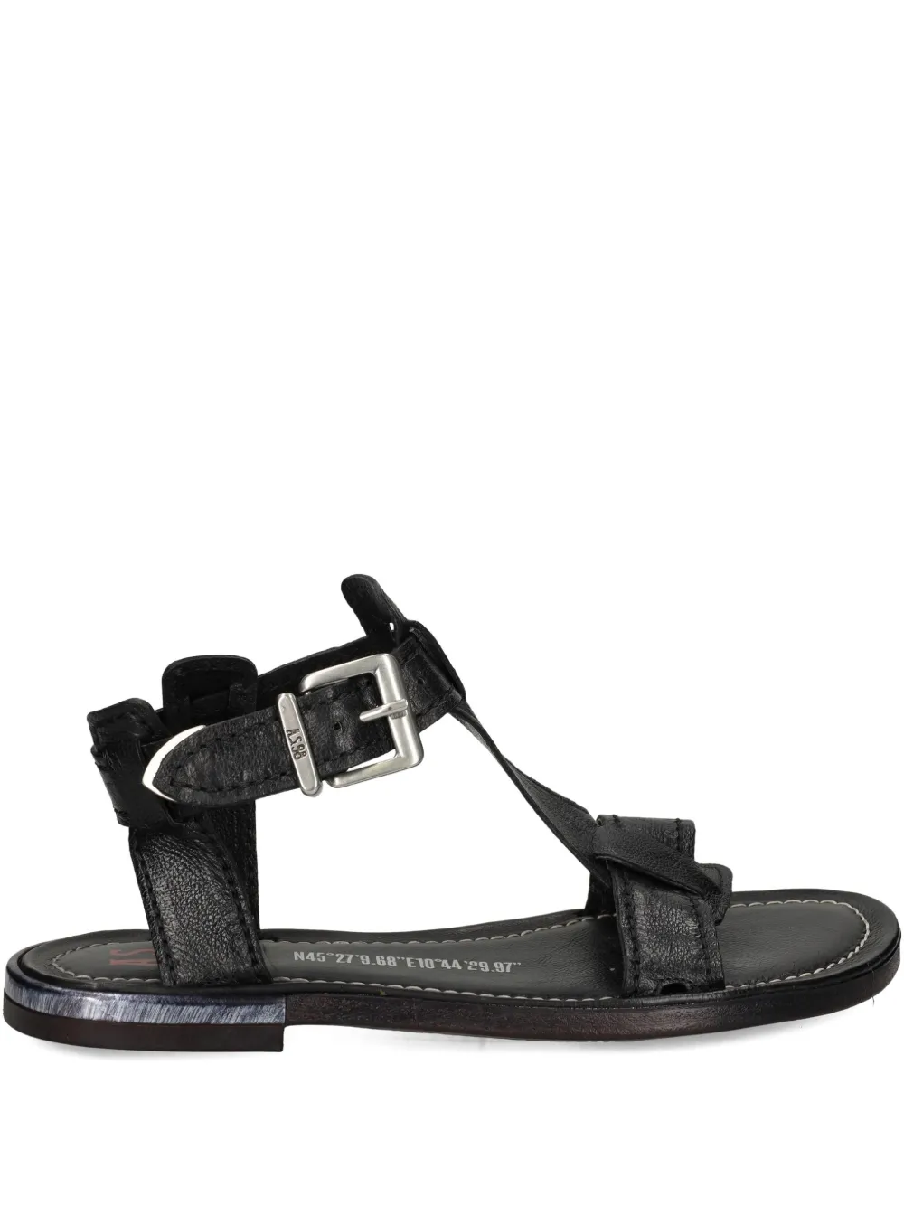 A.S.98 Platte leren sandalen met gespbandje Zwart