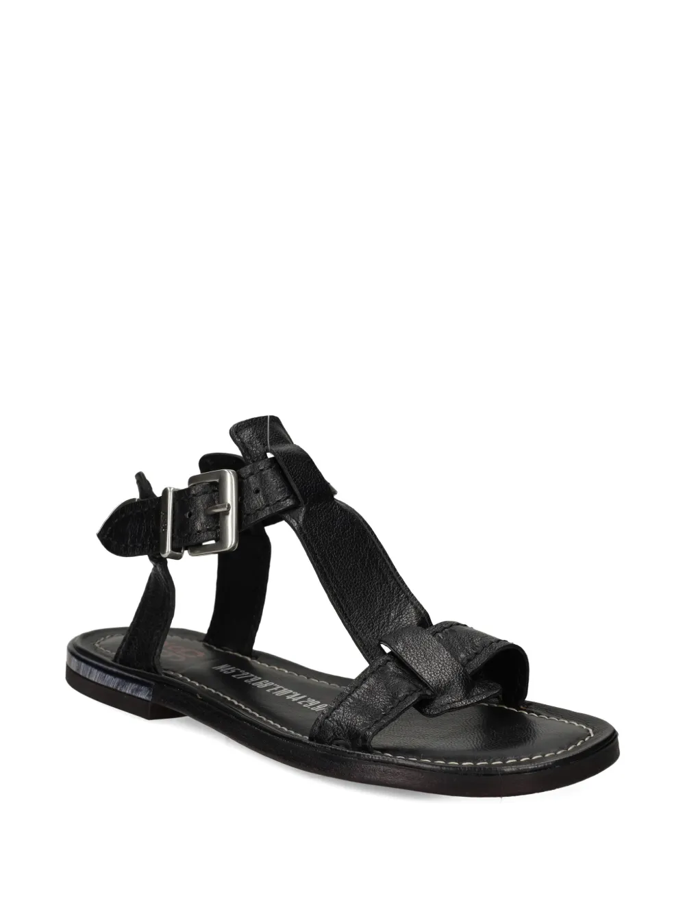 A.S.98 Platte leren sandalen met gespbandje Zwart