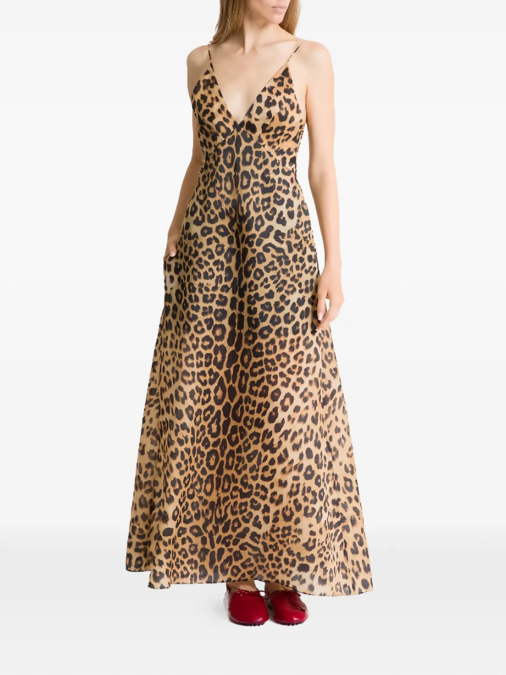 Alberta Ferretti Jurk met luipaardprint en V-hals Bruin