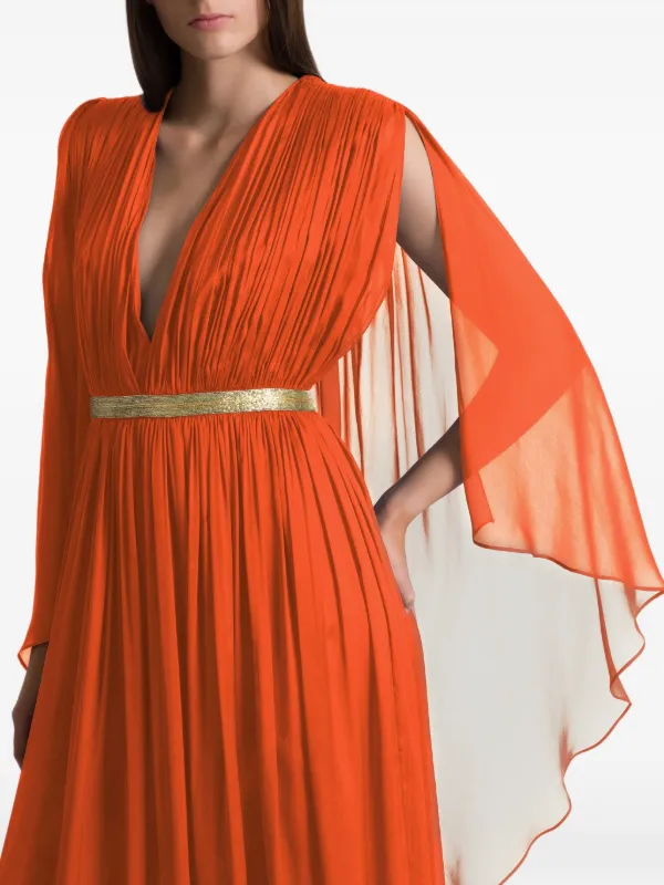 alberta ferretti orange dress Alberta Ferretti V-neck Belted Dress | Orange