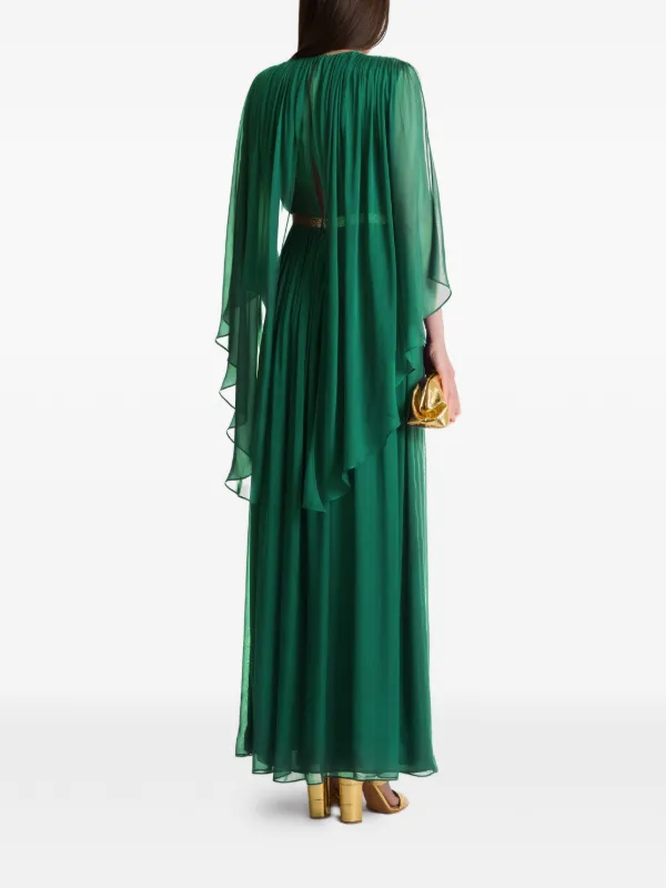 alberta ferretti green silk dress Alberta Ferretti Draped Silk Satin Gown in Green