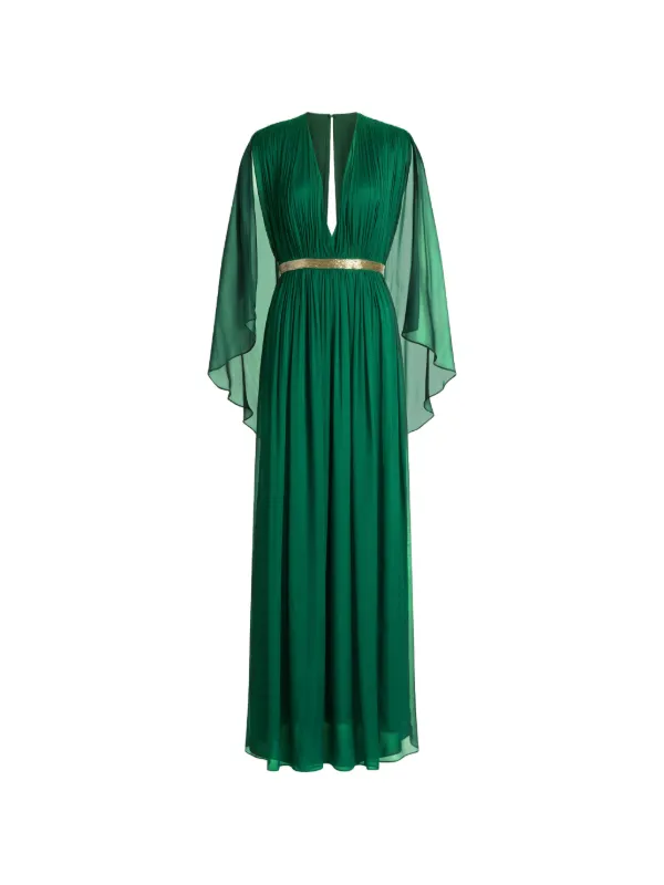 alberta ferretti dress green Alberta Ferretti Eco-friendly Chiffon Dress With Flower And Floral Pattern Embroidery in Green