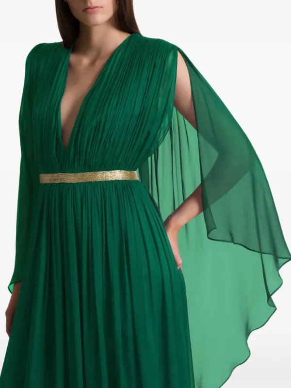 alberta ferretti green dress Alberta Ferretti Cape V-neck Dress
