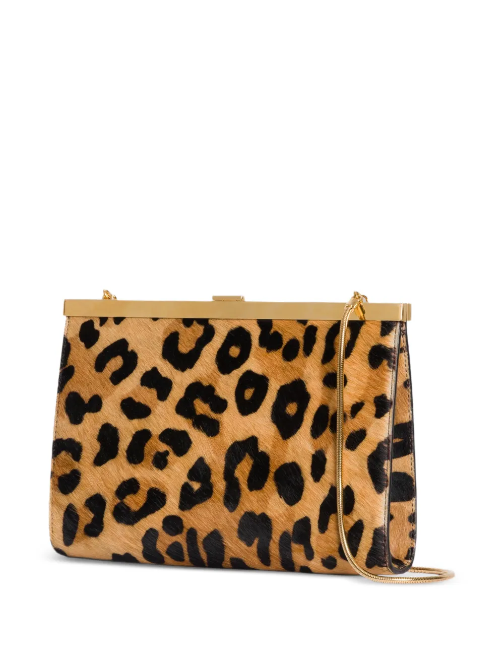 Alberta Ferretti Clutch met luipaardprint en kettinghengsel Beige