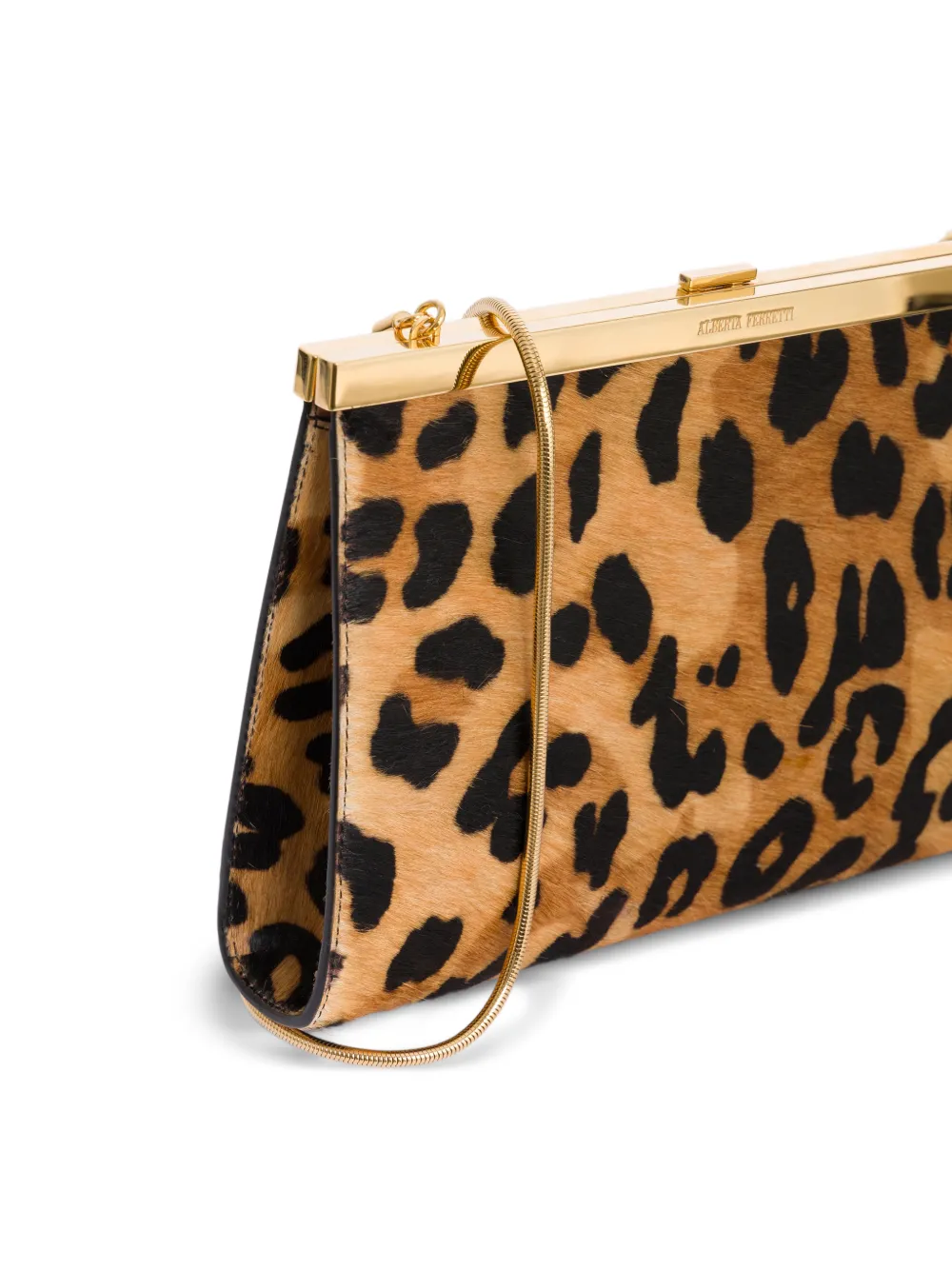 Alberta Ferretti Clutch met luipaardprint en kettinghengsel Beige