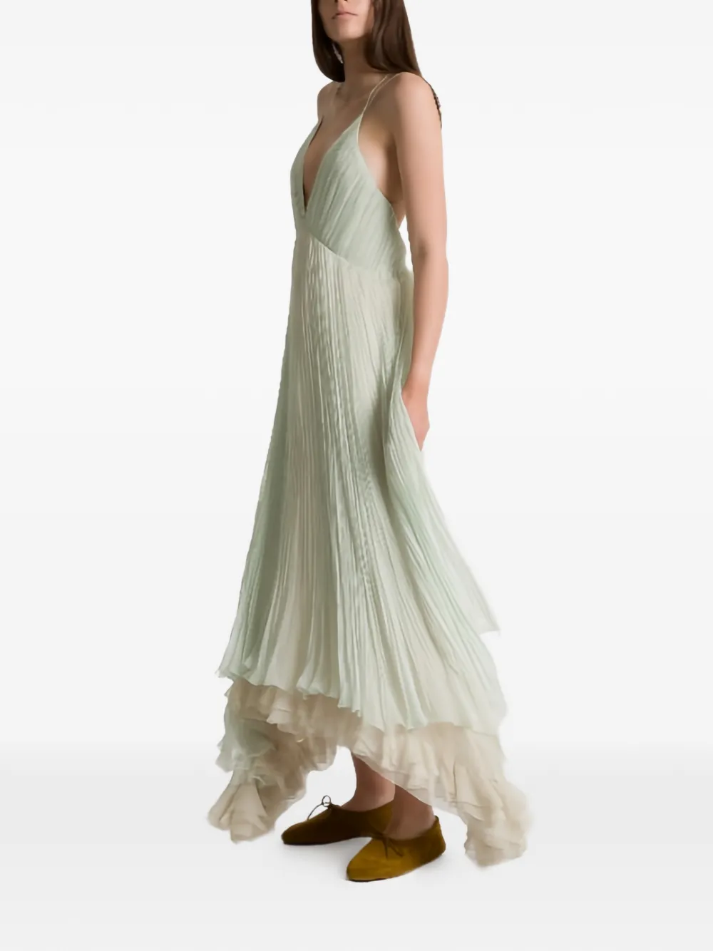  Alberta Ferretti Ruffled Pleated Dress - Green 