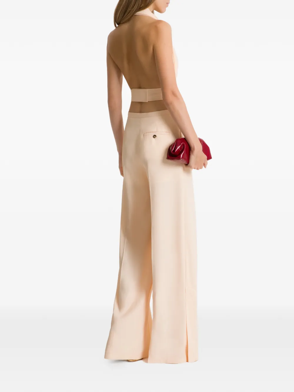Alberta Ferretti Top met halternek en ceintuur Beige