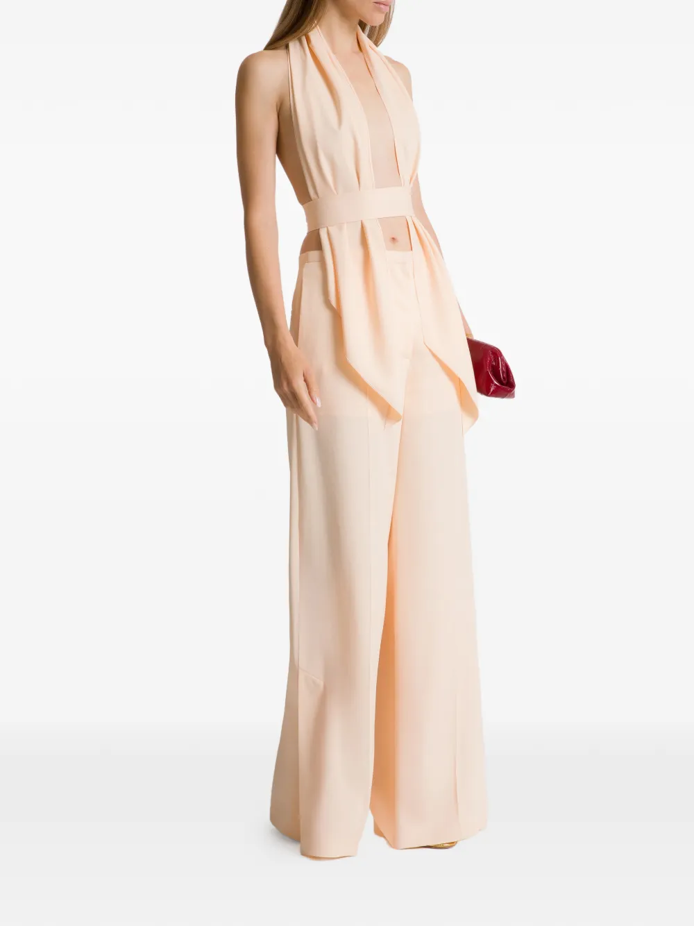 Alberta Ferretti Top met halternek en ceintuur Beige