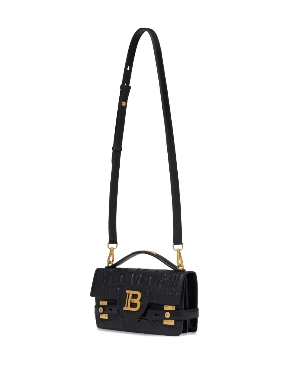 Balmain embossed b-buzz 24 calfskin shoulder bag - Zwart