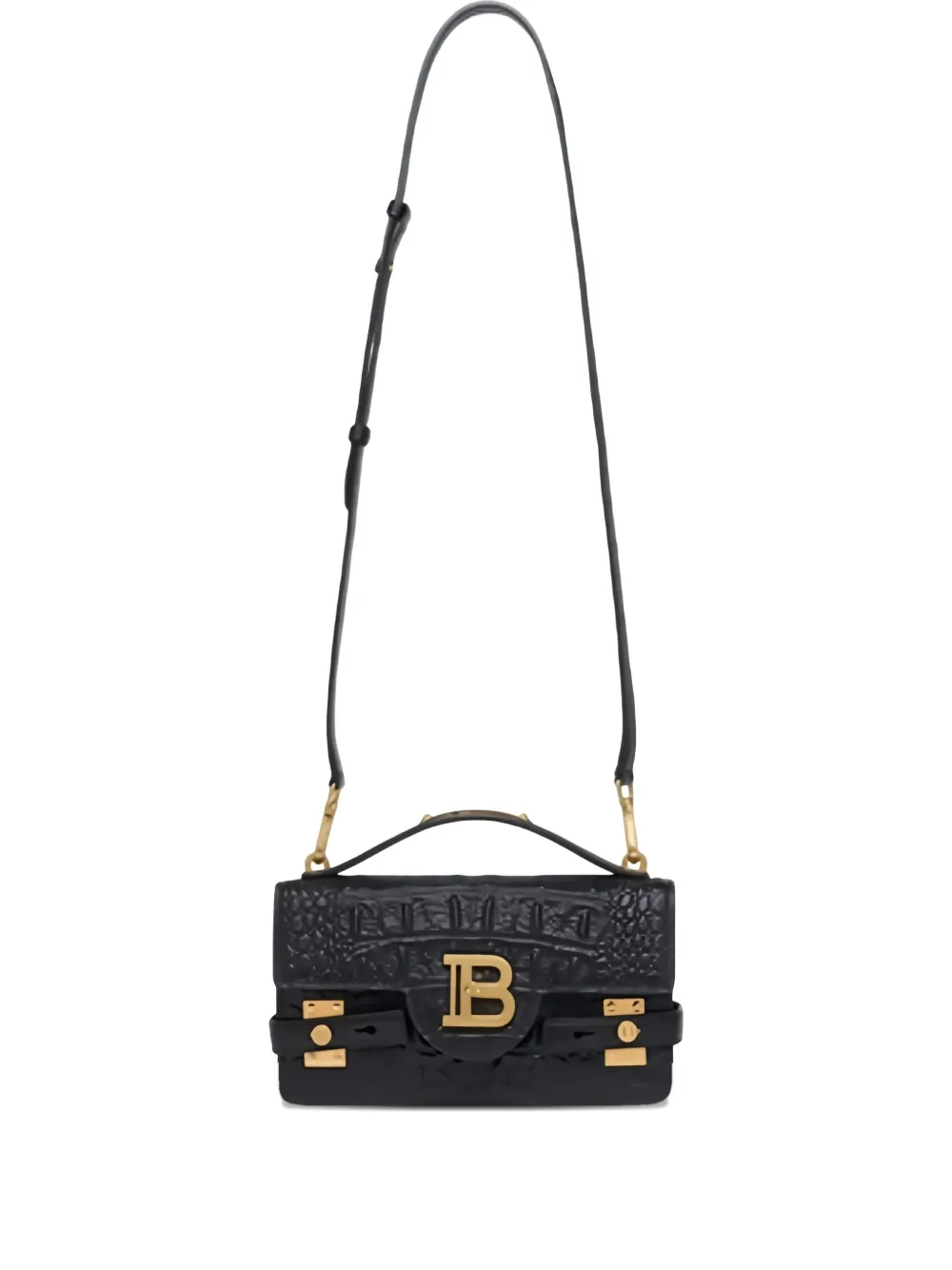 Balmain embossed b-buzz 24 calfskin shoulder bag - Nero