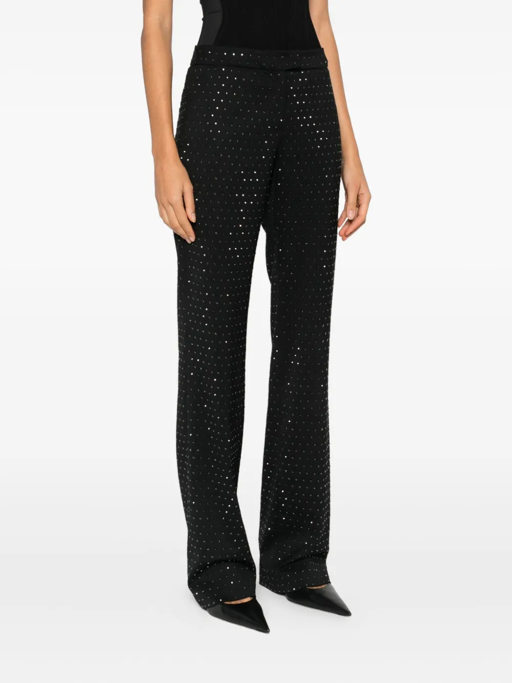 The Andamane Flared High Waist Trousers With Stud Embellishments In Black