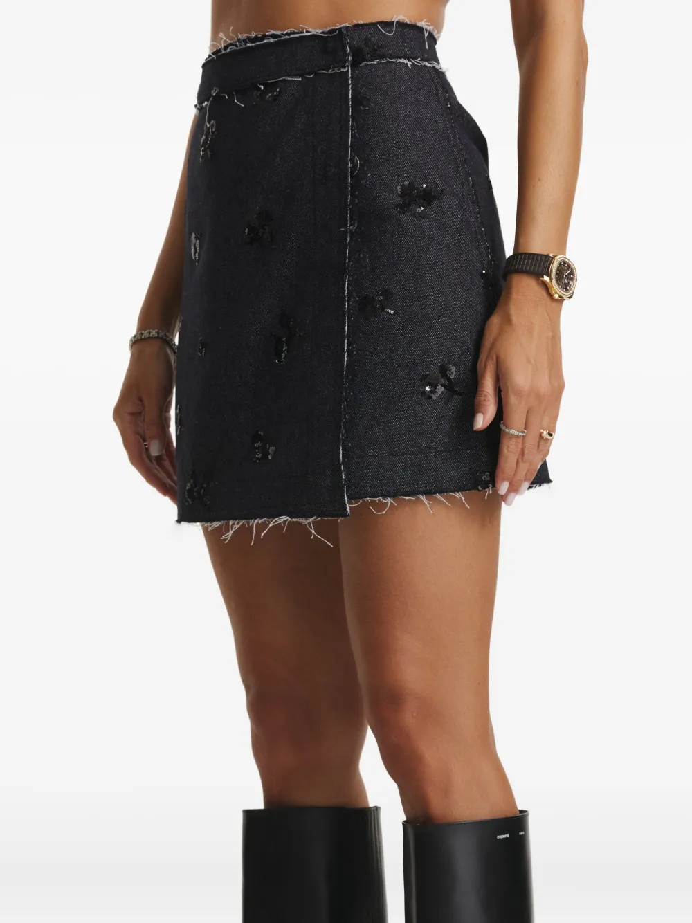 Cuanna Sequin-embellished Frayed Skirt In Blue