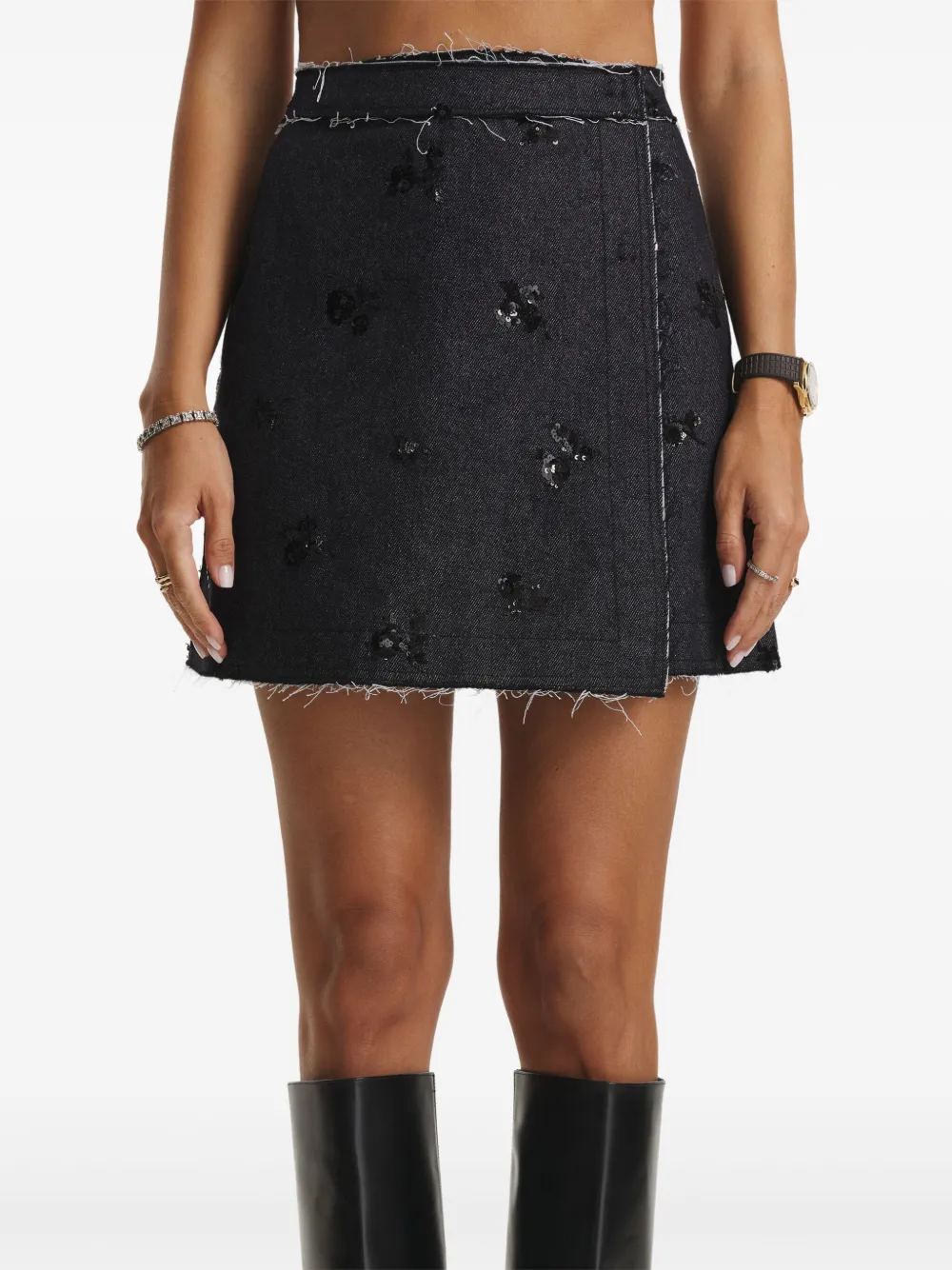 Cuanna Sequin-embellished Frayed Skirt In Blue