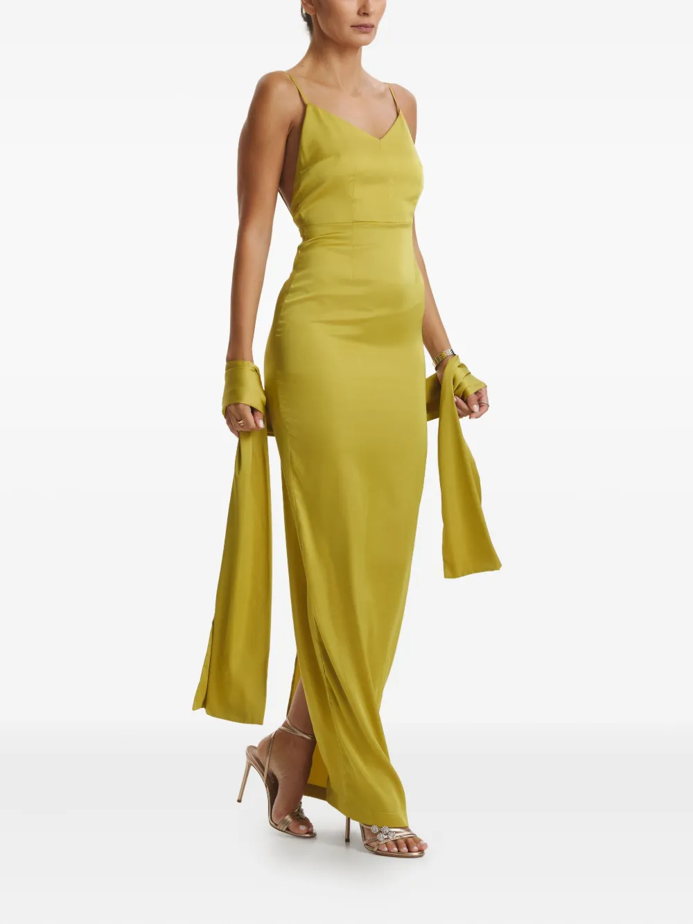 Cuanna Cara Spaghetti-strap Split Maxi Dress In Green