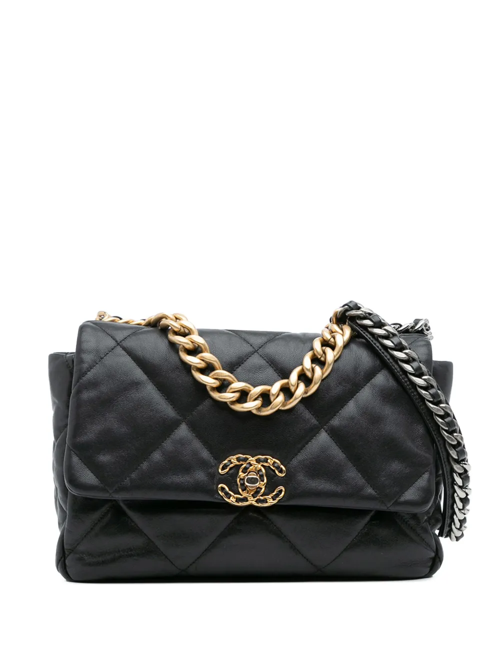 Pre-owned Chanel 2020 Large Lambskin 19 Flap Satchel In Black
