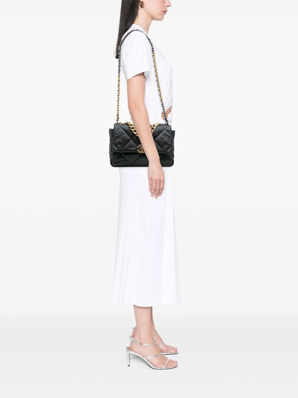 Pre-owned Chanel 2020 Large Lambskin 19 Flap Satchel In Black
