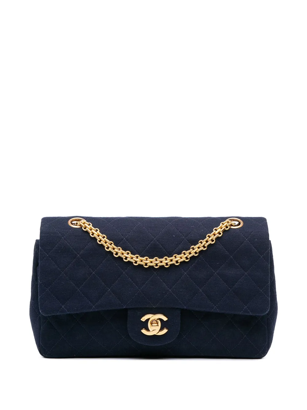 Pre-owned Chanel 1994-1996 Medium Classic Jersey Double Flap Shoulder Bag In Blue