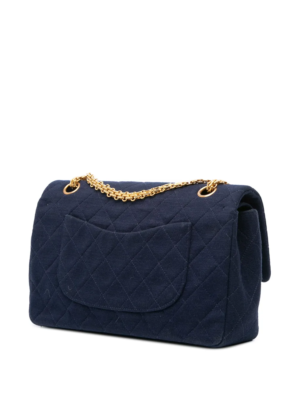 Pre-owned Chanel 1994-1996 Medium Classic Jersey Double Flap Shoulder Bag In Blue