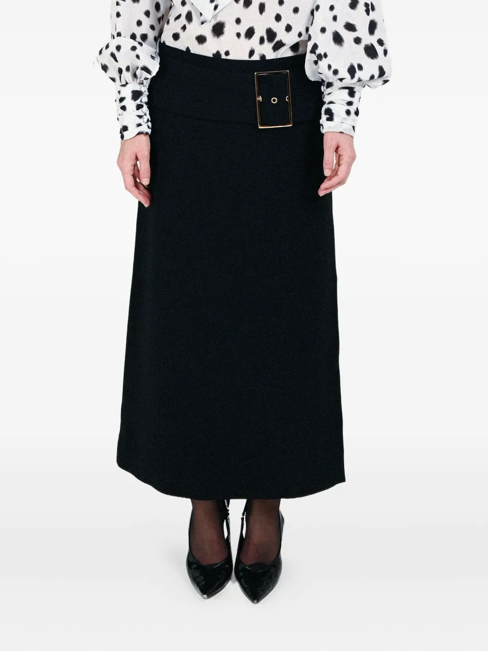 Rowen Rose Low-waist Buckle Maxi Skirt In Black