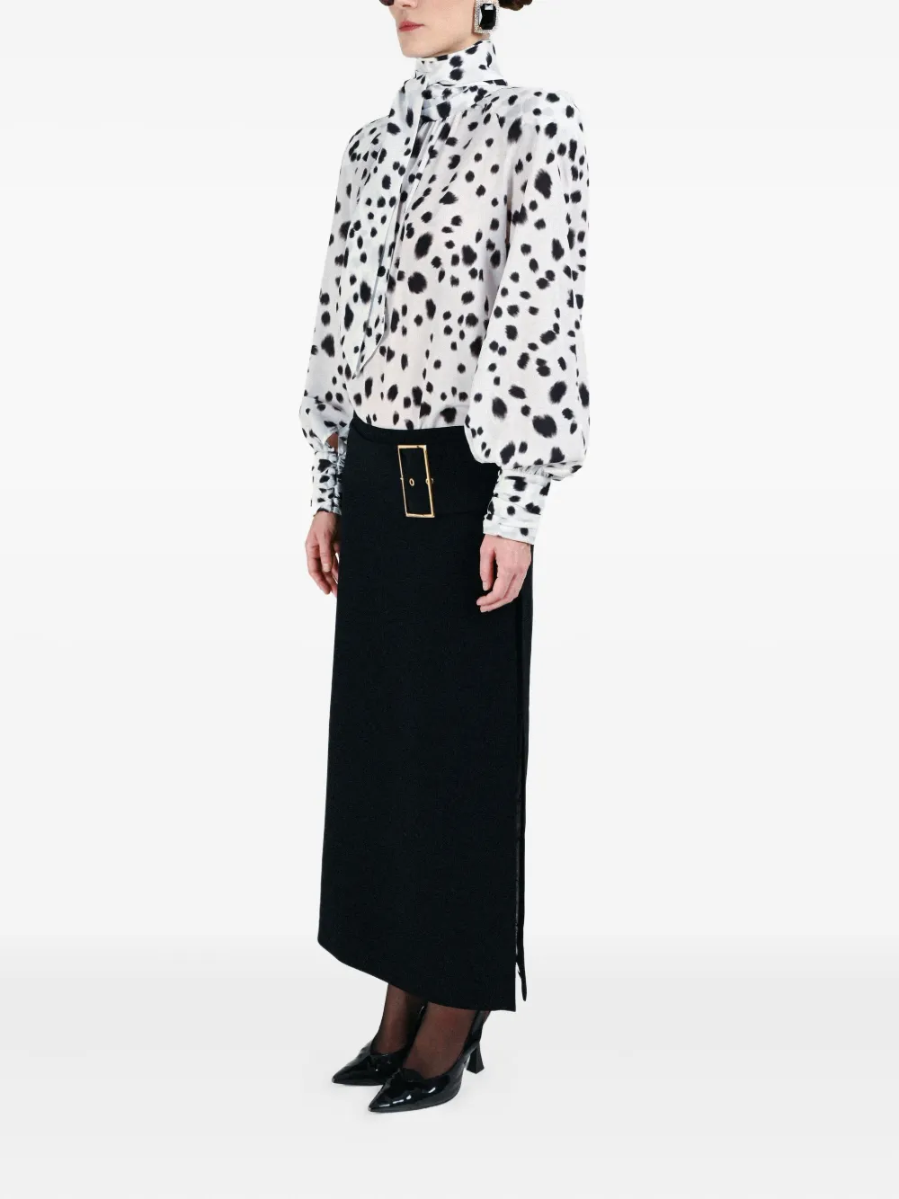 Rowen Rose Low-waist Buckle Maxi Skirt In Black