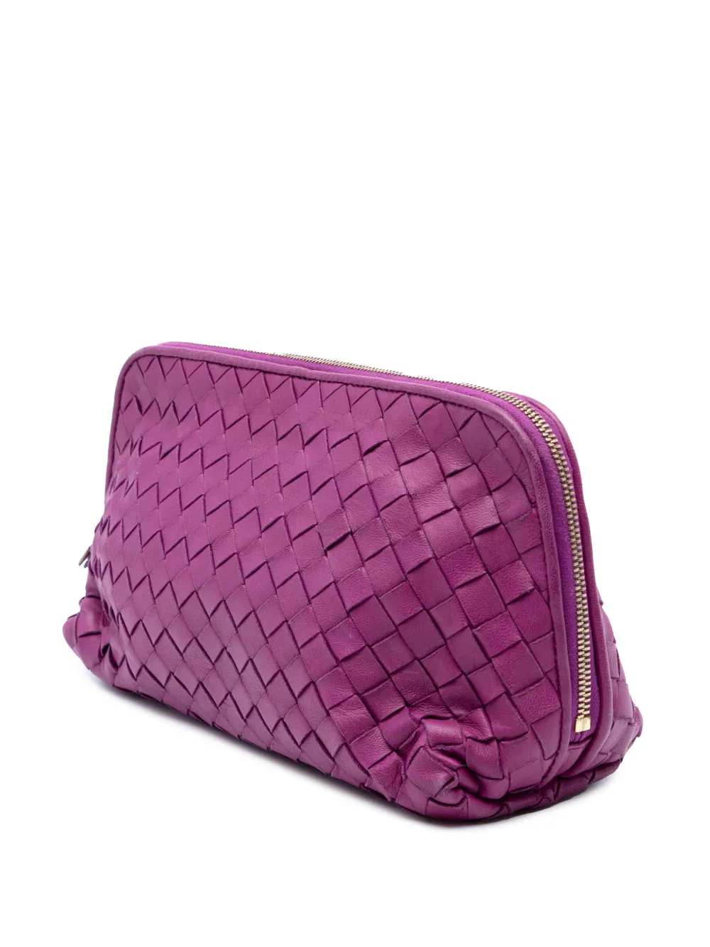 Pre-owned Bottega Veneta 2009 Nappa Intrecciato Cosmetic Pouch In Purple