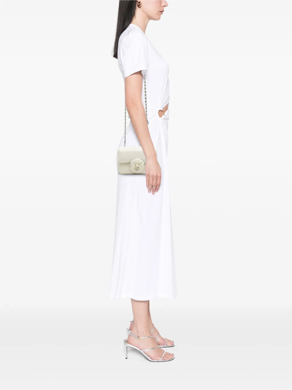 Pre-owned Chanel 2021-2025 Small Patent Camellia Single Flap Crossbody Bag In White