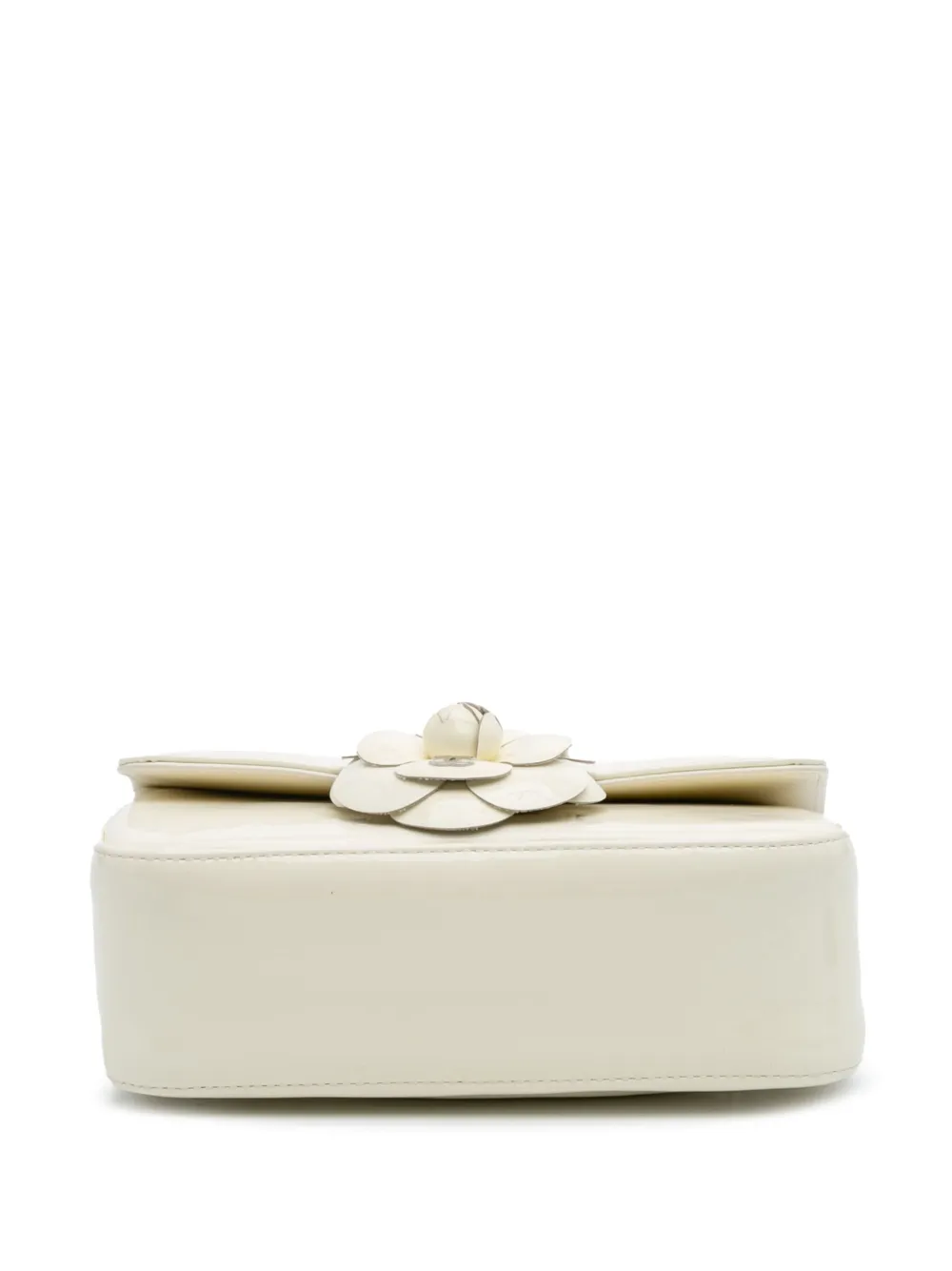 Pre-owned Chanel 2021-2025 Small Patent Camellia Single Flap Crossbody Bag In White