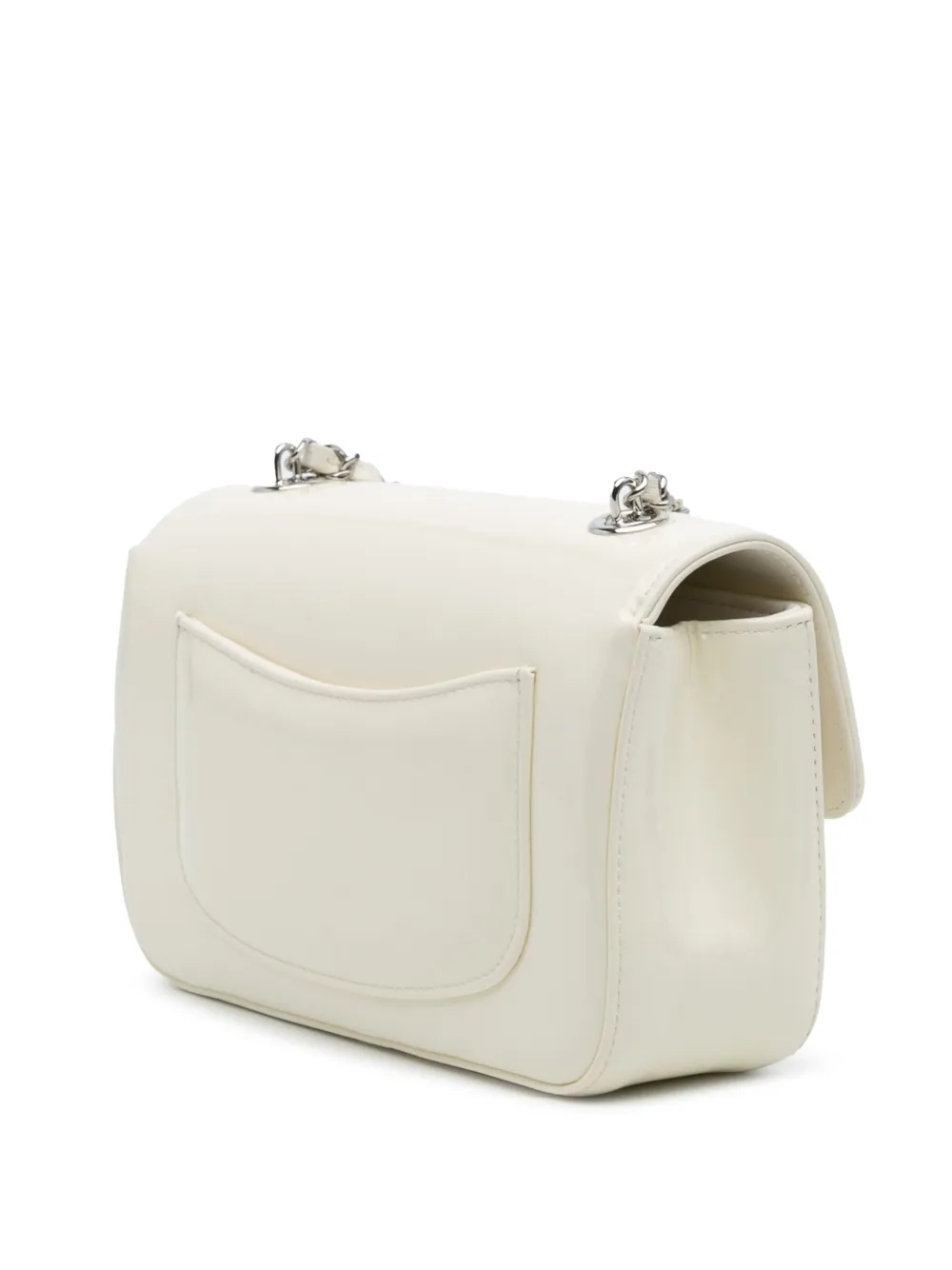Pre-owned Chanel 2021-2025 Small Patent Camellia Single Flap Crossbody Bag In White
