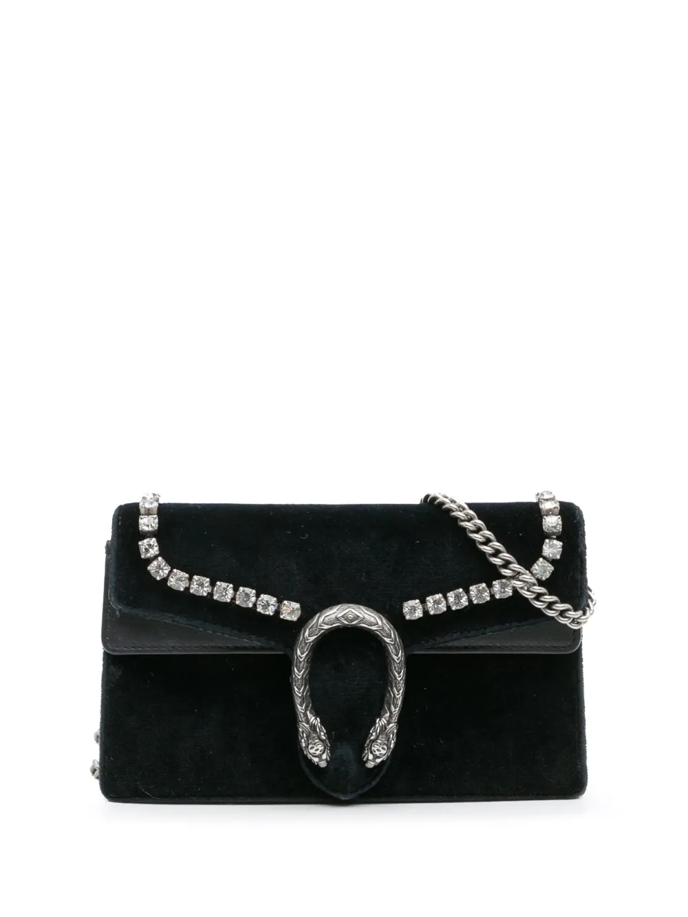 Pre-owned Gucci 2016-2025 Mini Crystal Embellished Velvet Dionysus Crossbody Bag In Black