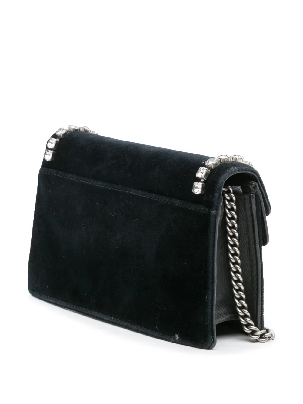 Pre-owned Gucci 2016-2025 Mini Crystal Embellished Velvet Dionysus Crossbody Bag In Black