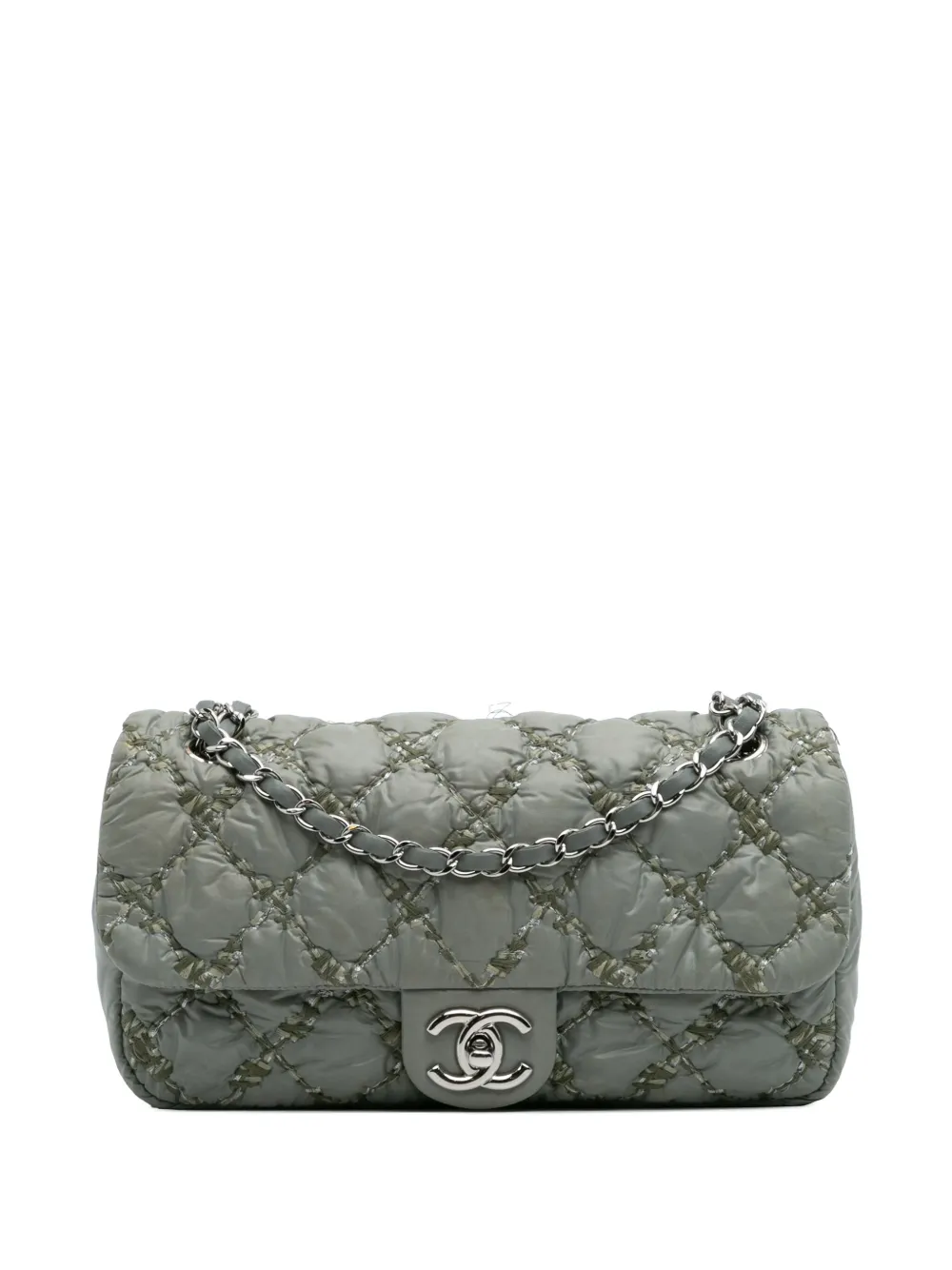 Pre-owned Chanel 2010-2011 Paris-byzance Nylon Tweed On Stitch Bubble Accordion Flap Shoulder Bag In Gray