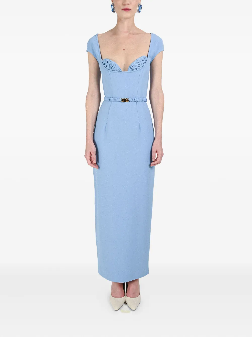 Rowen Rose Maxi-jurk met ceintuur en bh-detail - Blauw