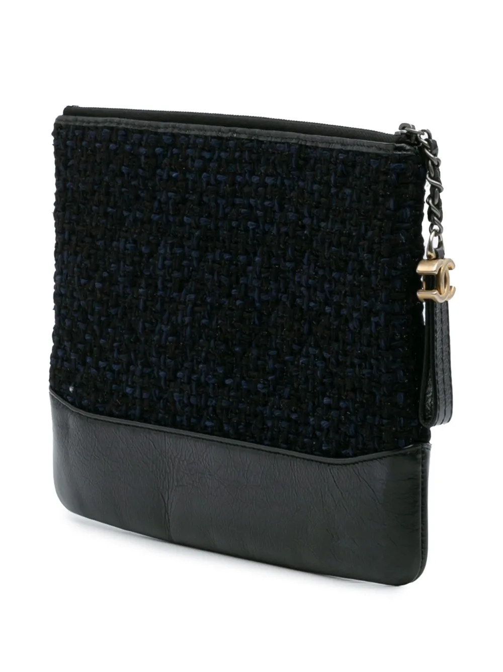 Pre-owned Chanel 2018 Medium Tweed And Calfskin Gabrielle O Case Clutch Bag In Blue