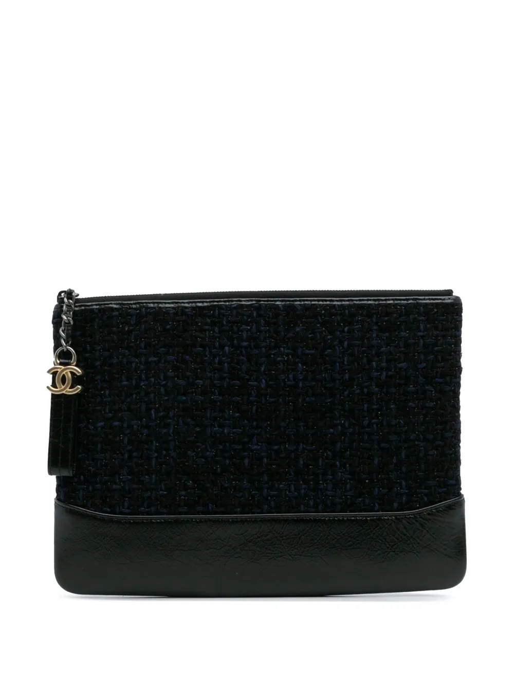 CHANEL Pre-Owned 2018 ミディアム ツイード＆カーフスキン ガブリエル O ケース クラッチバッグ - ブルー